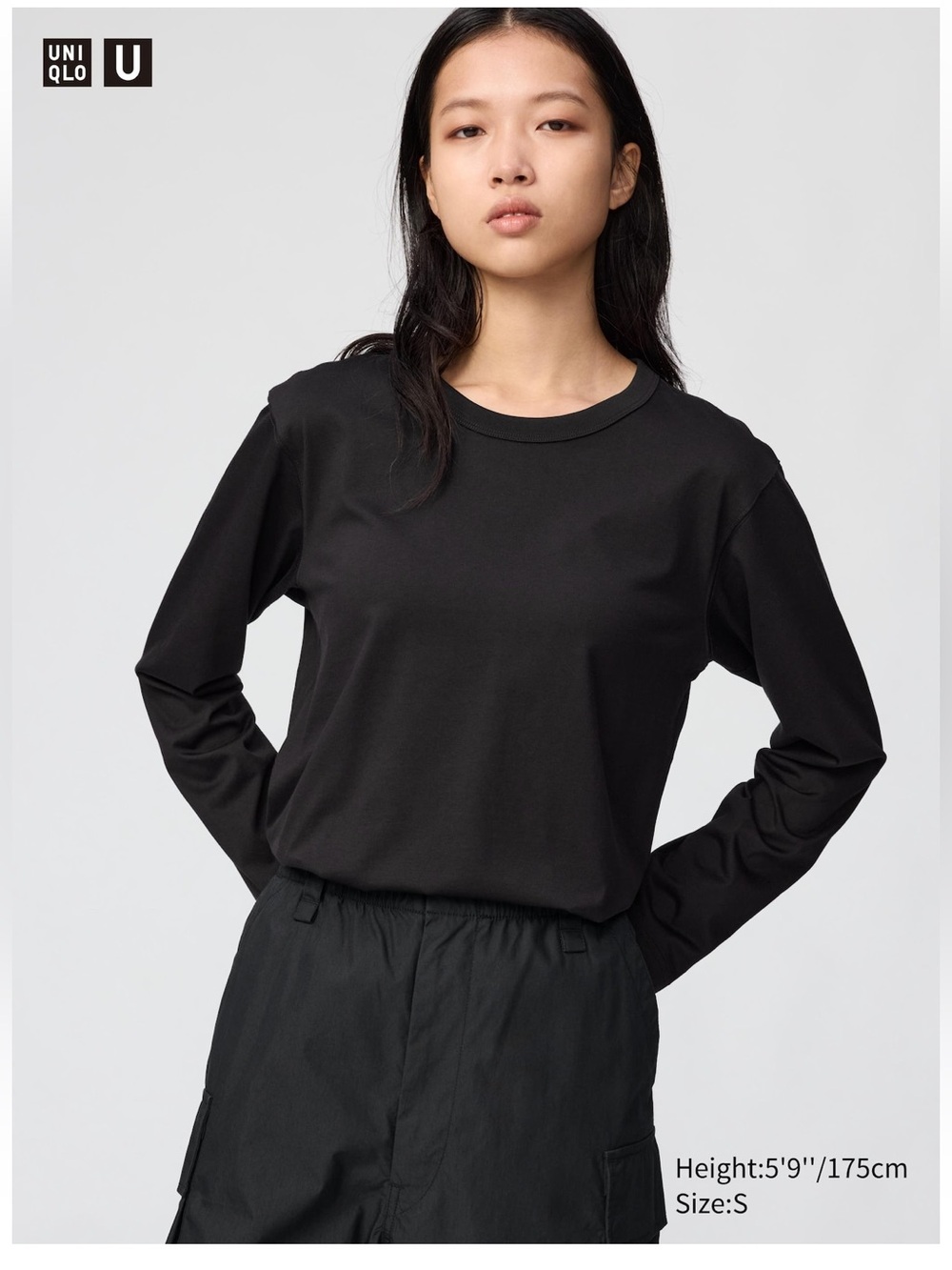 Uniqlo Black Crewneck Long-Sleeve Shirt 100% Cotton